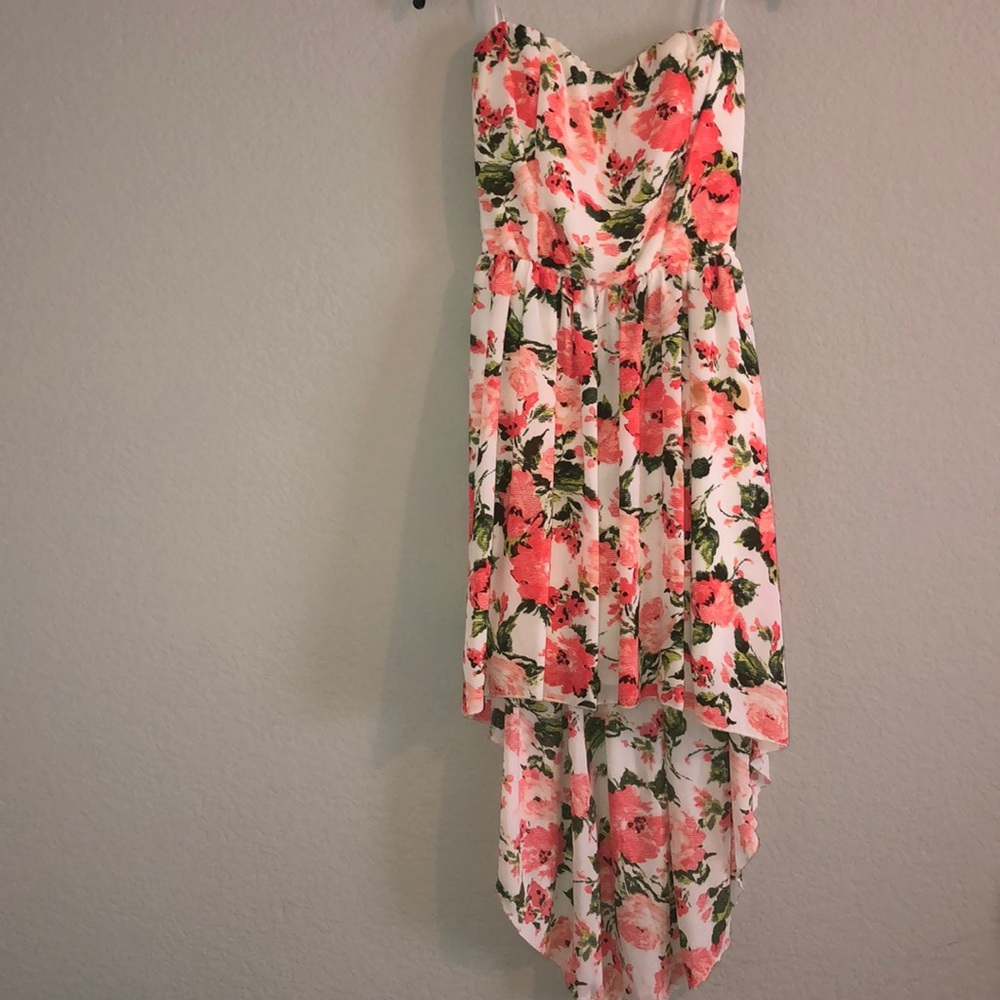 High-Low Floral Strapless Dress